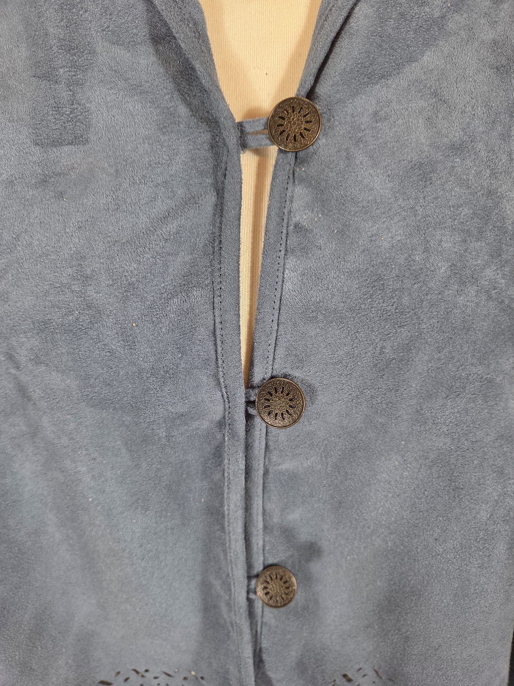 Napa Valley Faux Suede Blue Jacket Laser Cut Hem Button Front XL - Picture 2 of 7